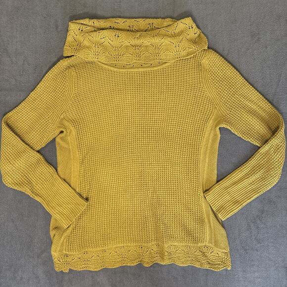 Chico's Womens Sweater Size 2 or Large Yellow Knit Turtle Neck Sweater - Picture 2 of 8